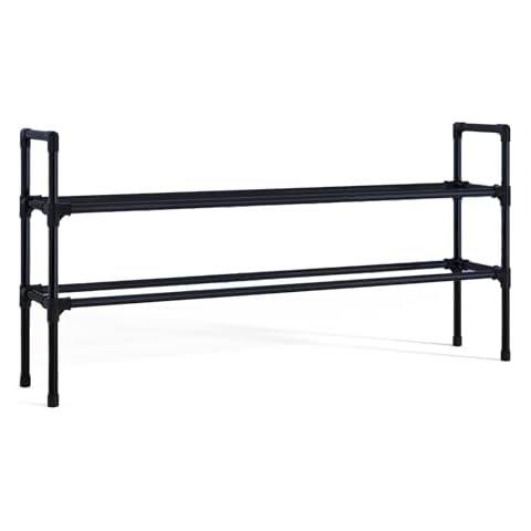 Sakugi Shoe Rack - 2-Tier Long Shoe Organizer with Extended Capacity, 39" Wide Metal Shoe Storage Shelf, Stackable Shoe Rack for Closet, Sturdy Shoe Rack for Entryway, Eerie-Black Cover