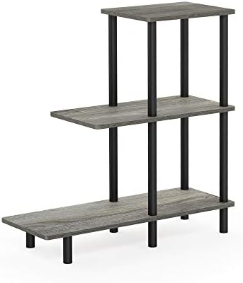 Furinno Turn-N-Tube 3-Tier Sofa Side Table Tall, French Oak Grey/Black