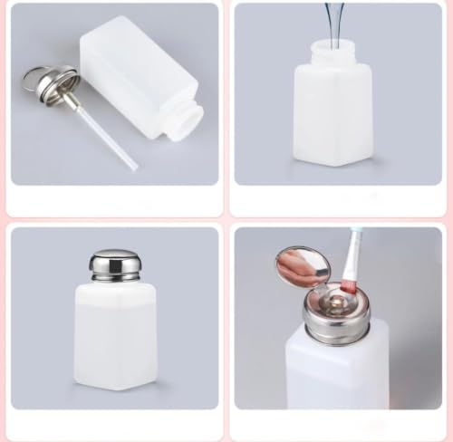 Image of Down Pump Dispenser Bottle, White with Silver Lid, Set of 2, for Nail Polish Remover