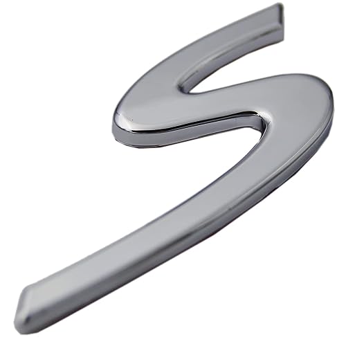 Emblema Adhesivo Trasero Letra S, Insignia Letra S, Apto para Parte Trasera Autoadhesiva, Compatible con Porsche, Pegatina Letra S, Adhesivo Letra S, Plástico, Plateado Brillo