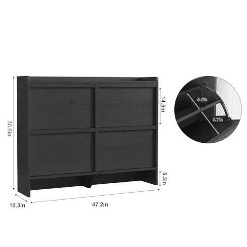 GarveeHome Shoe Cabinet with 4 Flip Drawers, Wooden Shoe Organizer Cabinet with Adjustable Shelf, Shoe Storage for Entryway, Hidden Shoe Cabinet for Hallway, Living Room, Black
