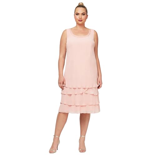 Image of S.L. Fashions Women's Mother of The Bride Tiered Jacket Dress with Shoulder Embellishment