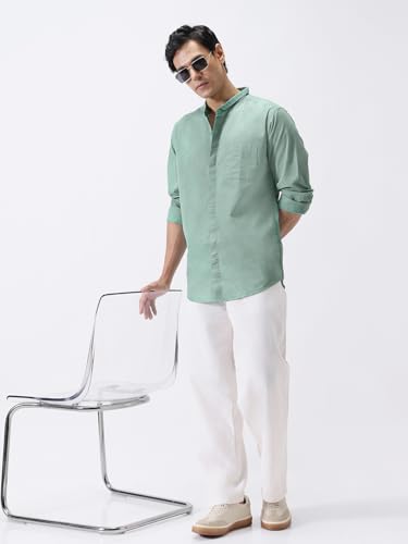 Image of Urbano Fashion Men's Cotton Full Sleeve Regular Fit Casual Solid Shirt with Band Collar