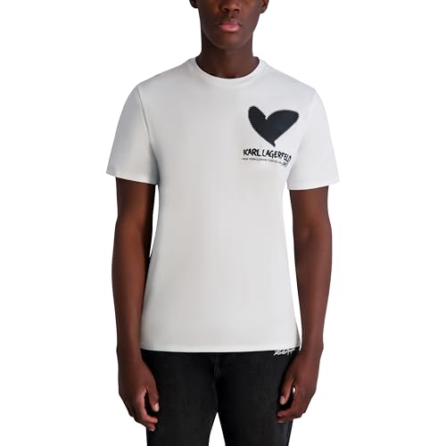 KARL LAGERFELD Men's Short Sleeve Crewneck Heart Graphic Design T-Shirt