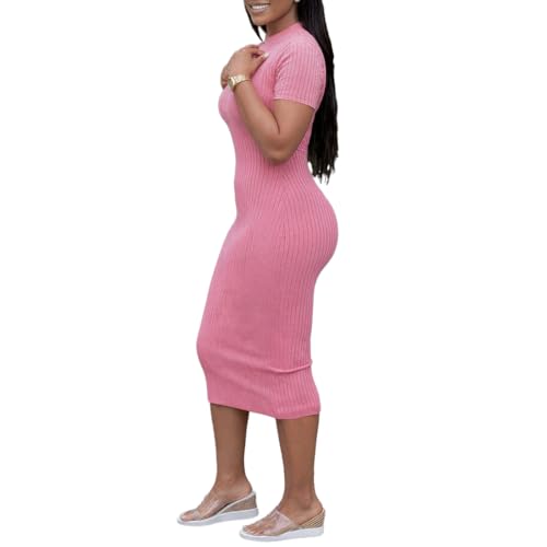 Image of TOPSRANI Women Sexy Midi Dress Bodycon Casual Sleeveless Basic Ruched Tank Summer Club Party Dresses
