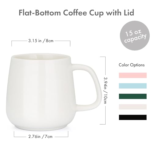 Taza de cerámica de 15 oz con tapa y base plana Blanca miniatura 3