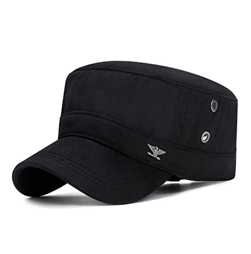 Vintage Flat Top Hat Retro Outdoor Sports Tactical Cadet Baseball Cap (Black)