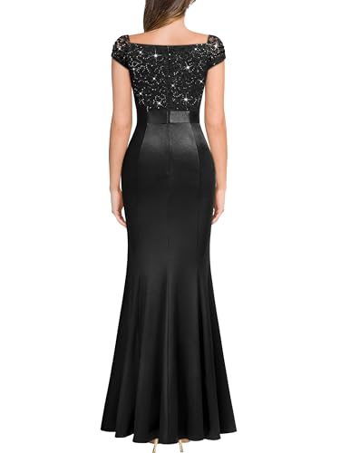 Image of Miusol Women's Vintage V-Neck Slim Ruffle Split Evening Formal Maxi Dress