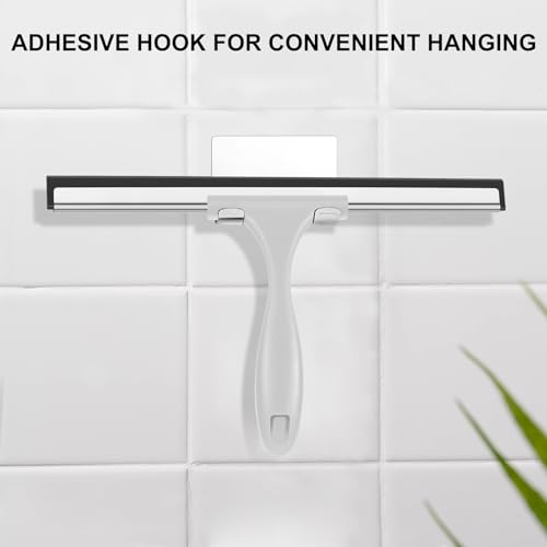 Image of SetSail Shower Squeegee for Glass Doors All-Purpose Squeegee for Shower Glass Door Heavy Duty Window Squeegee with Hook for Car Window Cleaning 12 Inches, Grey