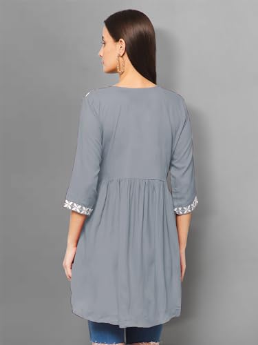Image of Winza Designer Rayon Chikankari Embroidered Short Kurti | Plus Size Kurta Tunic Top