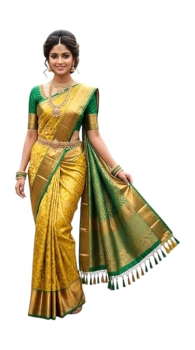 Image of VFCollections Women's Traditional Handloom Kanchipuram Silk Pure Pattu Sarees | Rich Zari Woven Design | Bridal Saree | Unstitched Blouse