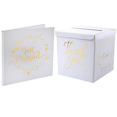 R/6327-6325- 1 Pack Tirelire et Livre d'or Mariage Blanc et Or