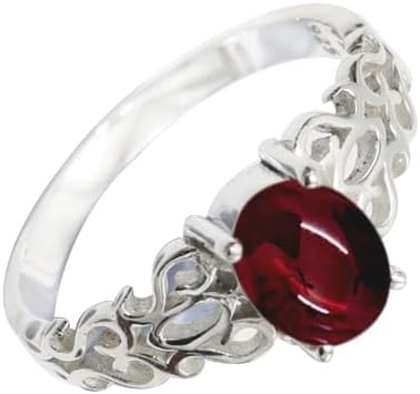 SILVERNROCK Cabochon Garnet Gemstone Silver plated Meditation Ring Handmade For 
