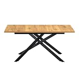 B&D home Esstisch LARS, ausziehbar 120-160 x 80 cm, 4-6 Personen Küchentisch Holztisch mit Kreuzgestell schwarz für Küche, Esszimmer, Industrial modern Design, Alteiche Optik