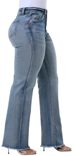HugeNice Women's Wide Leg Jeans Casual Mid Rise Stretchy Straight Leg Denim Pants2
