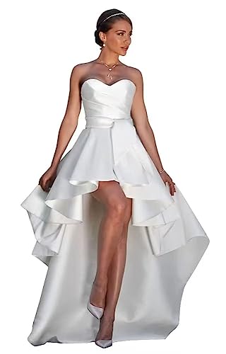 JNXIANGW Strapless Satin Prom Dress High Low Formal Evening Dress for Woman A line Sweetheart Neck