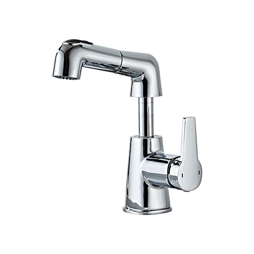 Bathroom Mixer Sink Faucet with Pull Out Sprayer Dual Mode Tap for Hot and Cold Water Down Brass Single Handle Liftable Retracta