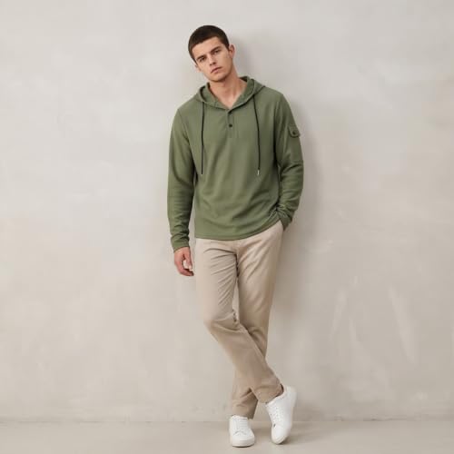 Mens Long Sleeve Waffle Shirts Hooded Hoodie Waffle Knit Tops Sweatshirt - image 2
