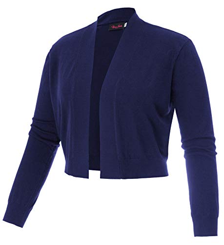 Women's Open Front Cardigan Long Sleeve Plus Size Cropped Bolero Shrug Navy 16W