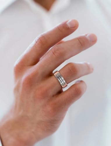 STARCHENIE Solid 925 Sterling Silver Ring for Men 6mm Wedding Band Striped Comfort Fit Size 8-122