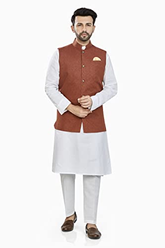 Image of BE ACTIVE 100% Cotton Solid Pattern Trendy Comfortable Stylish Full Sleeve Kurta Pajama Set with Jacket Nehru Style Koti for Men's ||