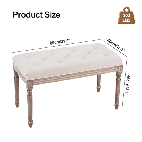 مقعد منجد لغرفة النوم من جوميب، مقعد بيانو عتيق لنهاية السرير، مقعد احذية للمدخل مع زر مبطن معنقد، مقعد قدم مع ارجل خشبية منحوتة 31.5 انش × 15.7 انش