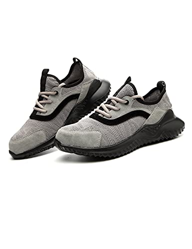 Bestgift Zapatos unisex con punta de acero para hombre, cómodos para trabajos pesados, de seguridad, Wokr, gris oscuro, 42.5 EU Cover