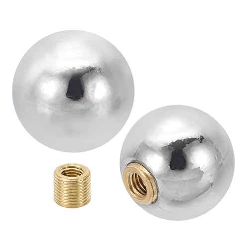 Image of PATIKIL 25mm Ball Lamp Finials Caps Knob, 2 Set Solid Lamp Shade Top Decoration Screw Cap Nuts with Brass Reducing Adapter for Table Lamps Floor Lamps, Silver Tone