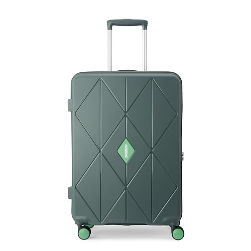 Image of American Tourister Qubiz | Check-in Trolley Bag (68 cm) | 360 8 Wheel Travel Luggage | Hard Case Polypropylene Suitcase | Recessed Combination Lock | Green