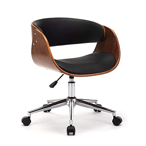 Mingone Bürostuhl Holz Computerstuhl 360° Schreibtischstuhl Ergonomisch Drehstuhl Chefsessel Retro Design mit Rollen Höhenverstellbar Leder Schwarze bis 150kg Mingone Bürostuhl Holz Computerstuhl 360° Schreibtischstuhl Ergonomisch Drehstuhl Chefsessel Retro Design mit Rollen Höhenverstellbar Leder Schwarze bis 150kg