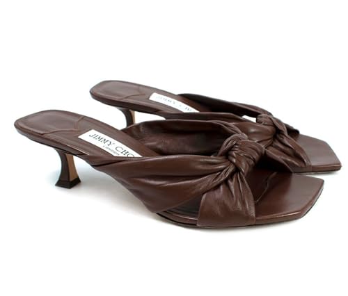 Jimmy Choo Zapatos de Color marrón con Nudo, tacón Kitten y Puntera Cuadrada, de Segunda Mano