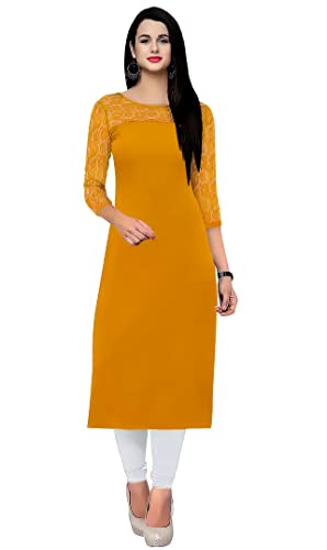Image of Women's Crepe A-line Straight Kurtis, Plain Office Wear with Round Neck