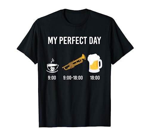 Mi día perfecto trompeta café cerveza trompeta músico Camiseta