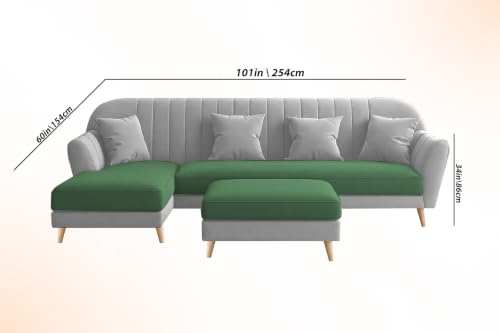 Image of Atticus LHS 6 Seater L Shape Sofa Set with Ottoman Living Room (Green Grey Colour Fabric) Premium Fabric Sofa Set for Living Room