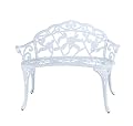 Patio Balcony Bench Double Seat, Anti-Rust Cast Aluminum Patio Garden Bench for Park Yard Outdoor Furniture White.1