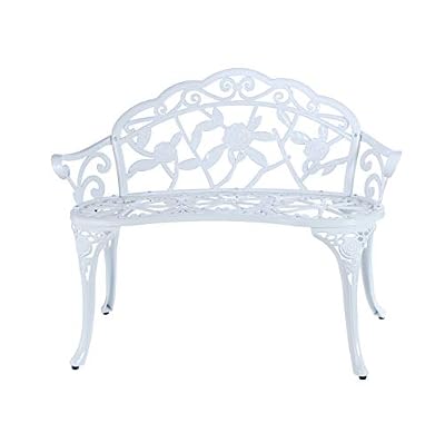 Patio Balcony Bench Double Seat, Anti-Rust Cast Aluminum Patio Garden Bench for Park Yard Outdoor Furniture White.1