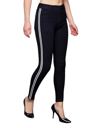 Image of Miss Chase Women's Skinny High Rise Cropped Length Fringe Detailing Stretchable Denim Jeans