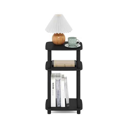 Image of Furinno JUST 3-Tier Telephone Table, Turn-N-Tube Toolless Side Table with Open Shelf, Round Curve Corner Night Stand, Bedside Table, for Living Room, Bedroom, Americano