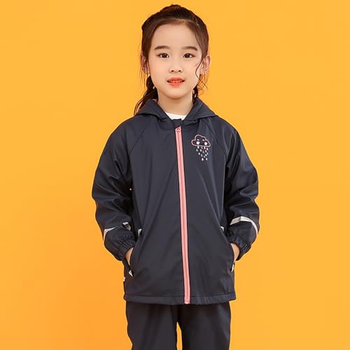 Kids Rain Coat Rain Jacket Boys Girls Long Sleeves Hood Reflective Stripe Windproof Rainproof Mudproof3