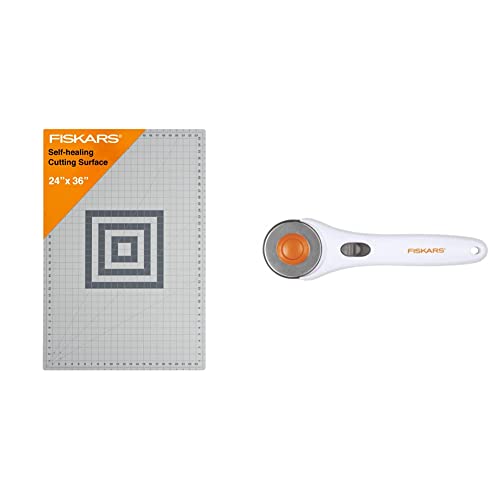 Fiskars Craft Supplies: Self Healing Cutting Mat for Crafts, Sewing, and Quilting Projects, 24x36â (12-83727097J) , Gray & Classic Stick Rotary Cutter, 45mm