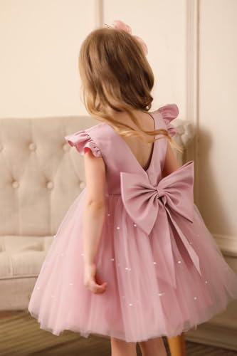 Flower Girl Dress Satin and Tulle Girls Dresses with Bow Perfect for Wedding Party2
