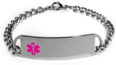 Vista 7 de Pulsera de alerta de identificación médica con emblema en relieve de acero inoxidable. Estilo D, serie premium.