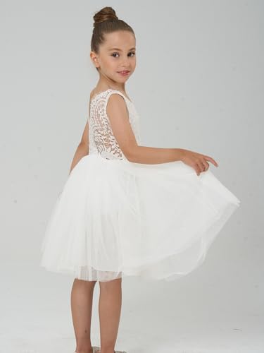 Image of 2Bunnies Girl Peony Lace Back A-Line Straight Tutu Tulle Party Flower Girl Dress