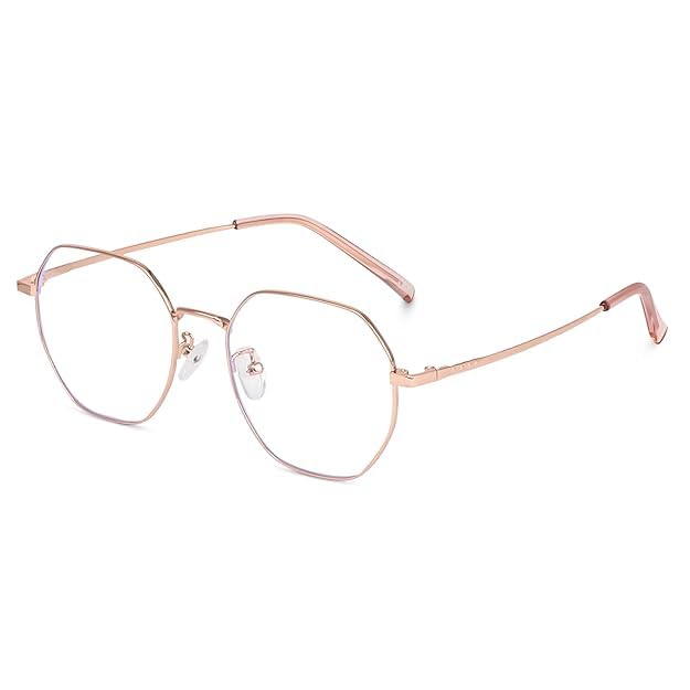 Hexagon Shape Blue Cut Antiglare Computer Eyeglasses For Men And Women |Blue Light Filtering Glasses For Computer And Mobile Use | 100% UV Protection | Gold Silver Rose-Gold