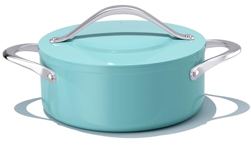 CookinCraze Stock Pot 4.5qt Dutch Oven with Lid (9.5") Nonstick Ceramic Coated Non-Toxic PFAS-Free Even Heat Distribution for Braising