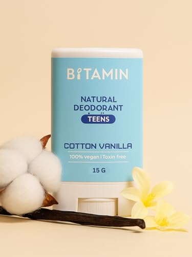 Image of Bitamin Cream Natural Deodorant For Kids & Teens | With Added 3% Vitamin C & E | No Aluminium, No Alcohol, No Parabens, No Triclosan Unisex Deo (15 G (Pack Of 1), Cottton Vanilla)