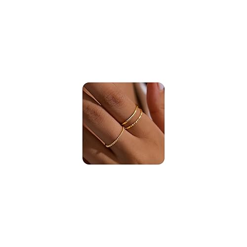 Gokeey Non Tarnish Gold Rings for Women Stackable , Dainty Stacking Gold Rings Non Tarnish, 14K Gold Plated Thin Ring Set Pinky Bands Gold Statement Rings Stack Wedding Engagement Jewelry Gifts Ring Size 8