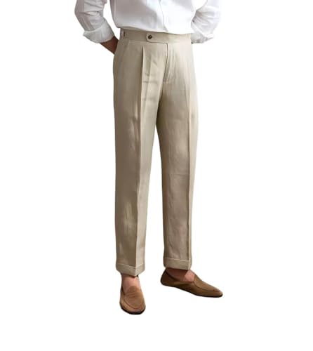 Men's Linen Casual Slim Fit Dress Pants Summer Lightweight Lounge Trousers for Beach Work Business