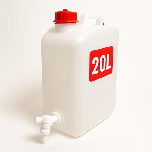 Bidón de Agua con Grifo, Tapón y Agarre Fácil | Depósito Agua Potable Apto Uso Alimentario | Garrafa Plástico HPDE Resistente | Ideal para Camping, Camper, Furgoneta y Casa (20 litros)