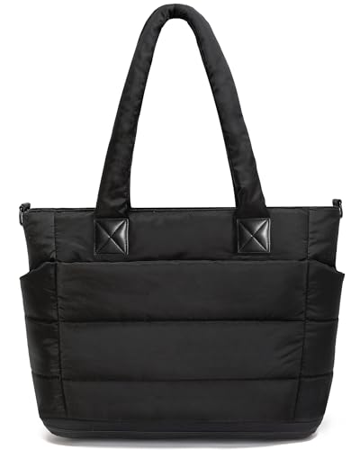Image of Puffer Tote Bag for Women Quilted Nurse Bag Lightweight Work Bag for Teacher Travel Handbag with Multiple Pockets